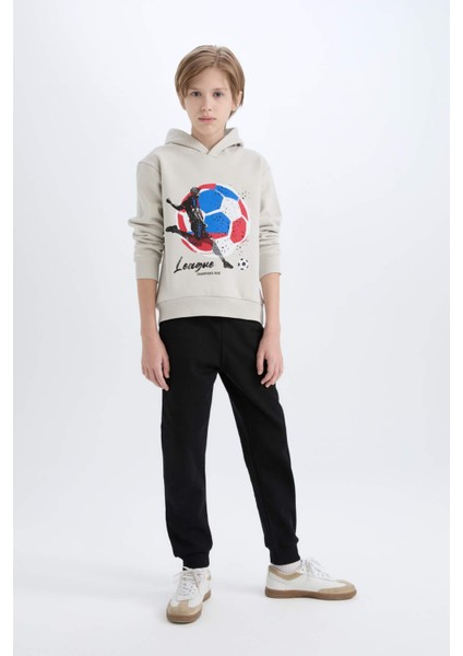 Erkek Çocuk 2'li Takım Kapüşonlu Baskılı Sweatshirt Beli Lastikli Eşofman Altı D6870A824CW