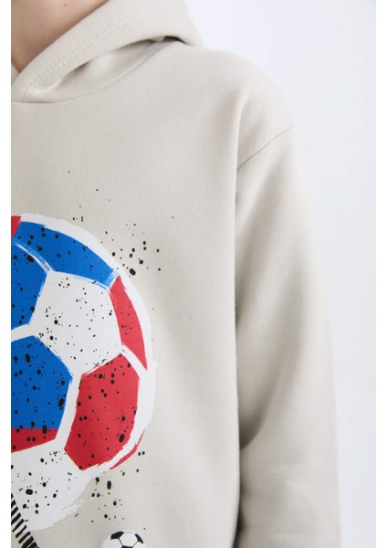 Erkek Çocuk 2'li Takım Kapüşonlu Baskılı Sweatshirt Beli Lastikli Eşofman Altı D6870A824CW