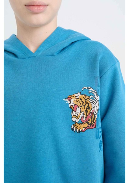 Erkek Çocuk 2'li Takım Kapüşonlu Baskılı Sweatshirt Beli Lastikli Eşofman Altı D6872A824CW