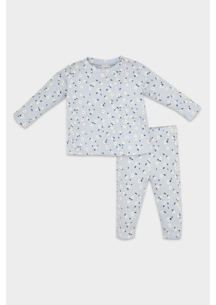 Kız Bebek 2'li Takım Çiçekli Waffle Uzun Kollu Tişört Beli Lastikli Alt D8285A524AU