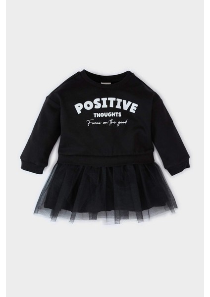 Kız Bebek Baskılı Uzun Kollu Tütü Etekli Sweatshirt Elbise D7430A524WN