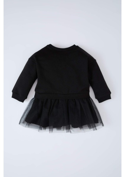 Kız Bebek Baskılı Uzun Kollu Tütü Etekli Sweatshirt Elbise D7430A524WN