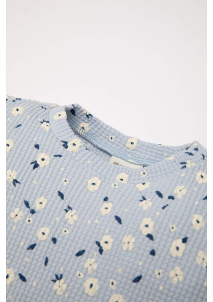 Kız Bebek 2'li Takım Çiçekli Waffle Uzun Kollu Tişört Beli Lastikli Alt D8285A524AU