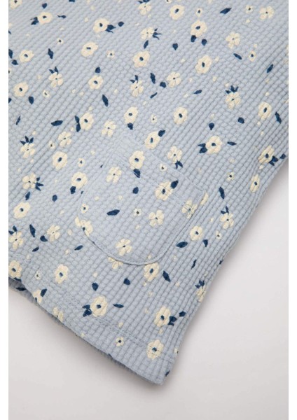 Kız Bebek 2'li Takım Çiçekli Waffle Uzun Kollu Tişört Beli Lastikli Alt D8285A524AU