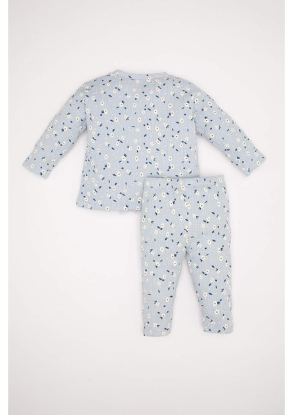 Kız Bebek 2'li Takım Çiçekli Waffle Uzun Kollu Tişört Beli Lastikli Alt D8285A524AU