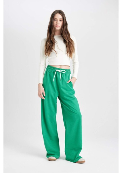 Coool Wide Leg Geniş Bol Paça Eşofman Altı Geniş Paça Beli Lastikli Bağcıklı Şeritli D4764AX24AU