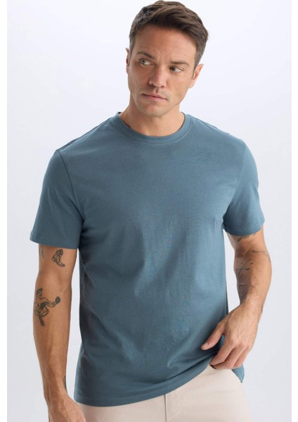 %100 Pamuk New Regular Fit Bisiklet Yaka Basic Düz Kısa Kollu Tişört V7699AZ25SP