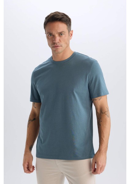 %100 Pamuk New Regular Fit Bisiklet Yaka Basic Düz Kısa Kollu Tişört V7699AZ25SP