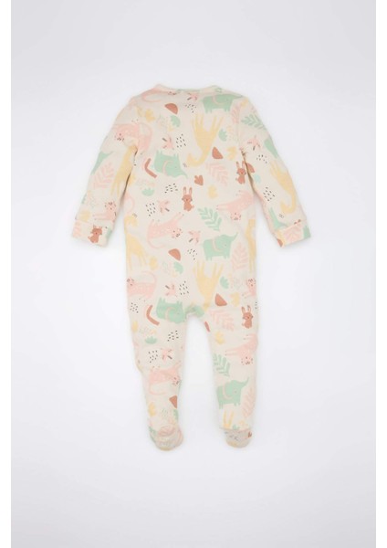 Kız Bebek Yenidoğan Safari Baskılı Uzun Kollu Fermuarlı Tulum D8309A5NS