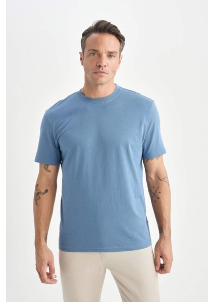 %100 Pamuk New Regular Fit Bisiklet Yaka Basic Düz Kısa Kollu Tişört V7699AZ25SP