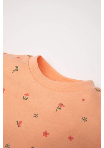 Kız Bebek Pijama Takımı Bisiklet Yaka Çiçekli Uzun Kollu Üst Uzun Alt D8291A5NS