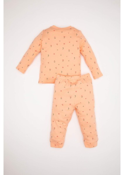Kız Bebek Pijama Takımı Bisiklet Yaka Çiçekli Uzun Kollu Üst Uzun Alt D8291A5NS