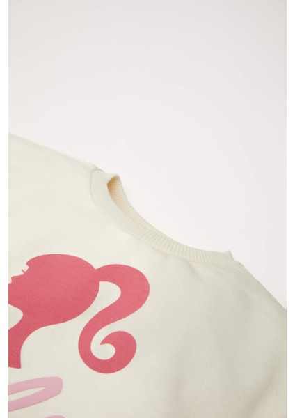 Kız Bebek 2'li Takım Barbie Bisiklet Yaka Sweatshirt Üst Beli Lastikli İspanyol Paça Tayt Alt D8293A524AU