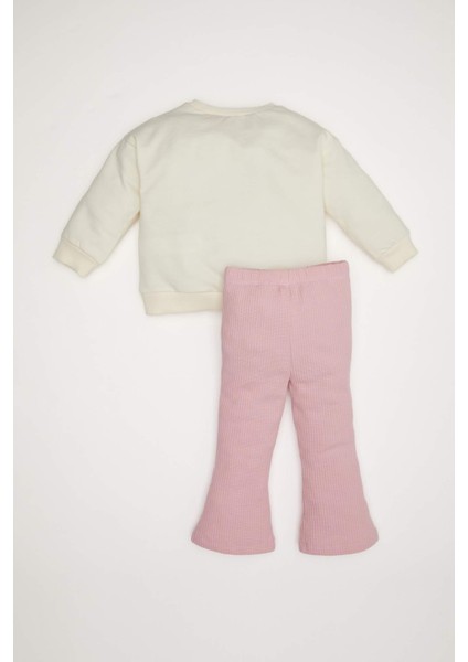 Kız Bebek 2'li Takım Barbie Bisiklet Yaka Sweatshirt Üst Beli Lastikli İspanyol Paça Tayt Alt D8293A524AU