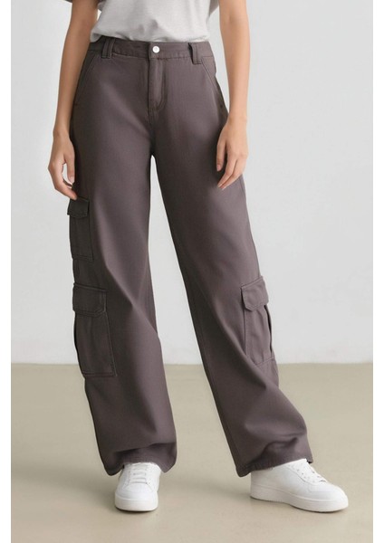 Straight Fit Gabardin Pantolon Kargo Cepli Normal Bel Düz Paça D3762AX24AU