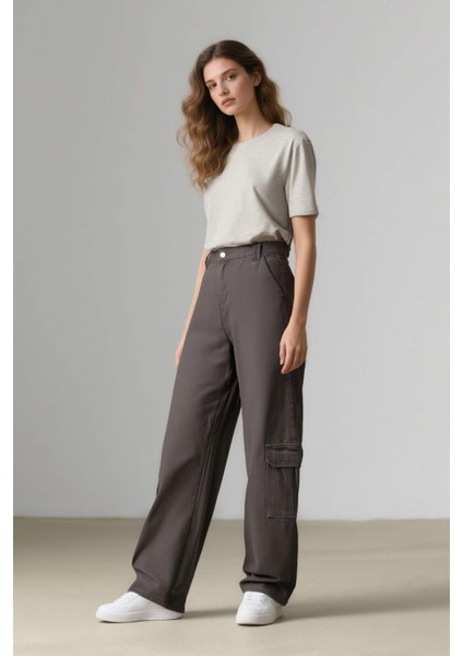 Straight Fit Gabardin Pantolon Kargo Cepli Normal Bel Düz Paça D3762AX24AU