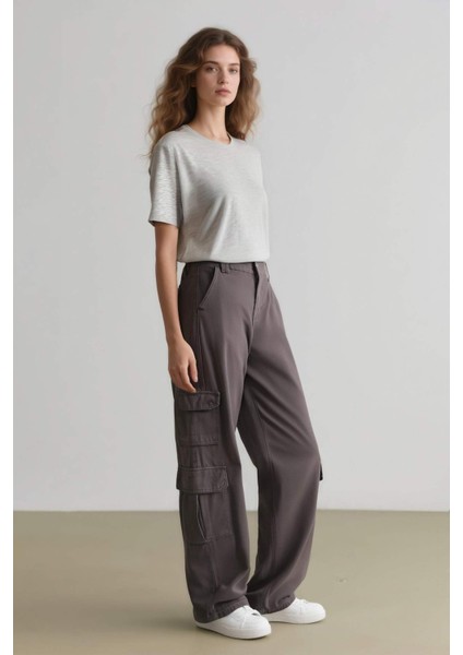 Straight Fit Gabardin Pantolon Kargo Cepli Normal Bel Düz Paça D3762AX24AU