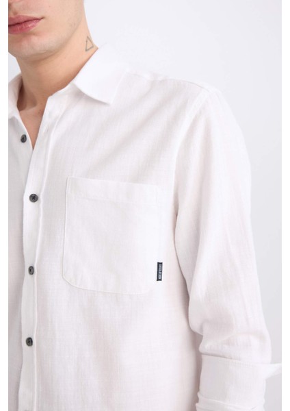 %100 Pamuk Regular Fit Basic Düz Uzun Kollu Beyaz Gömlek D7079AX25SP