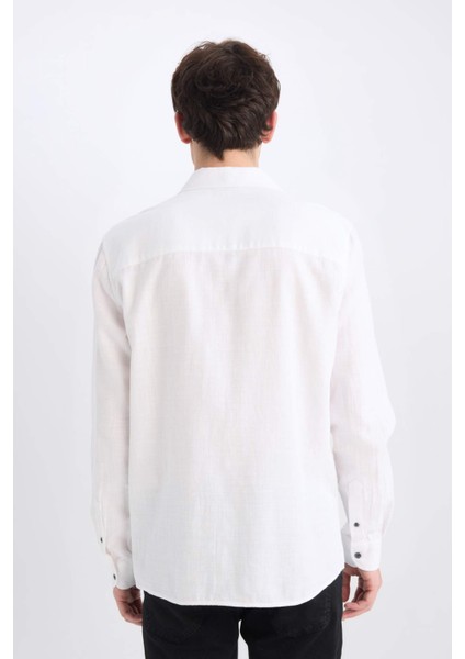 %100 Pamuk Regular Fit Basic Düz Uzun Kollu Beyaz Gömlek D7079AX25SP