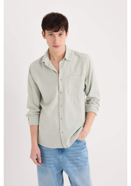 %100 Pamuk Regular Fit Basic Düz Uzun Kollu Gömlek D7079AX25SP