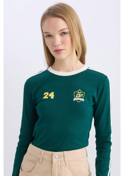 Coool Fitted Vücuda Oturan Baskılı Ribana Uzun Kollu Tişört D8080AX24AU