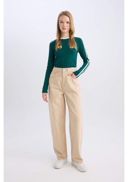 Coool Fitted Vücuda Oturan Baskılı Ribana Uzun Kollu Tişört D8080AX24AU