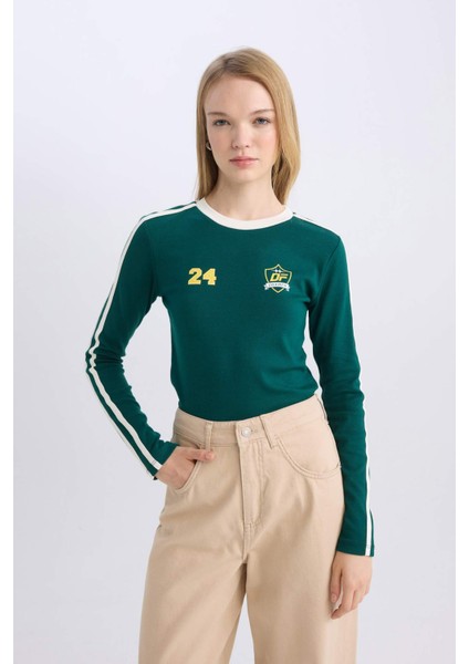 Coool Fitted Vücuda Oturan Baskılı Ribana Uzun Kollu Tişört D8080AX24AU