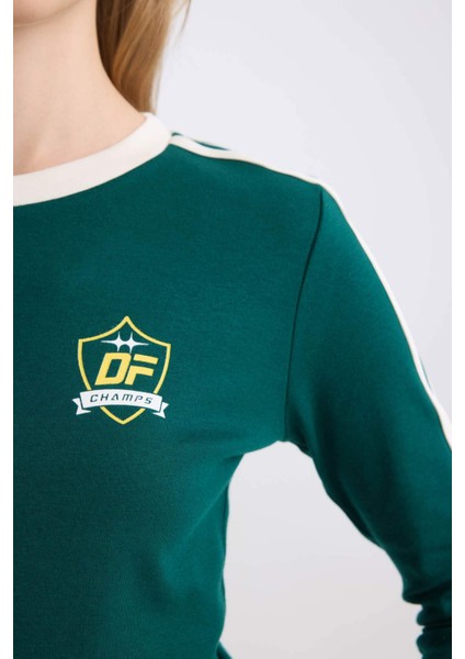 Coool Fitted Vücuda Oturan Baskılı Ribana Uzun Kollu Tişört D8080AX24AU