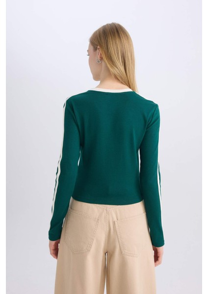 Coool Fitted Vücuda Oturan Baskılı Ribana Uzun Kollu Tişört D8080AX24AU