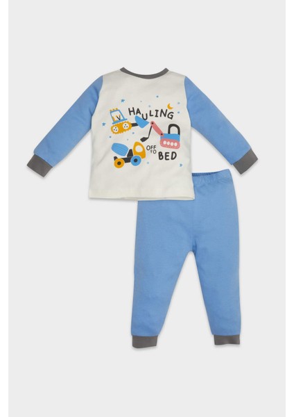 Erkek Bebek Pijama Takım Araç Baskılı Uzun Kollu Üst Beli Lastikli Uzun Alt D8314A5NS