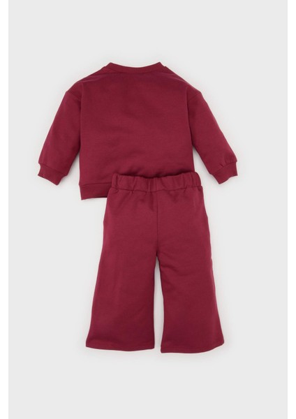 Kız Bebek 2'li Takım Basic Düz Bisiklet Yaka Sweatshirt Geniş Bol Paça Alt D7257A524WN