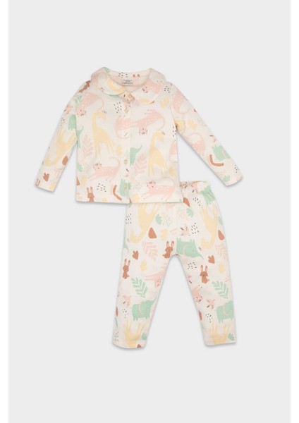 Kız Bebek Pijama Takımı Safari Baskılı Uzun Kollu Üst Beli Lastikli Alt D8289A5NS
