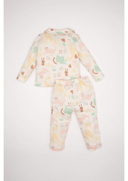 Kız Bebek Pijama Takımı Safari Baskılı Uzun Kollu Üst Beli Lastikli Alt D8289A5NS