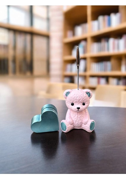 Pembe Ayıcık ve Kalpli Kart Tutucu Fotoğraf Not Tutucu Ofis Masası Tutacak Hediyelik fiyatları