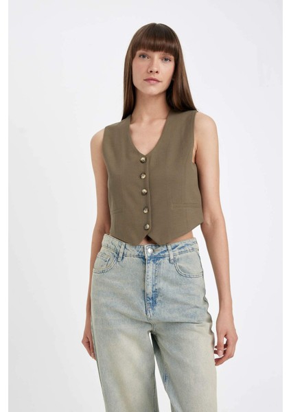 Regular Fit Blazer Yelek V Yaka Düğmeli Yelek D7414AX24AU