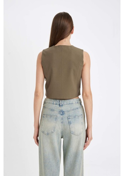 Regular Fit Blazer Yelek V Yaka Düğmeli Yelek D7414AX24AU