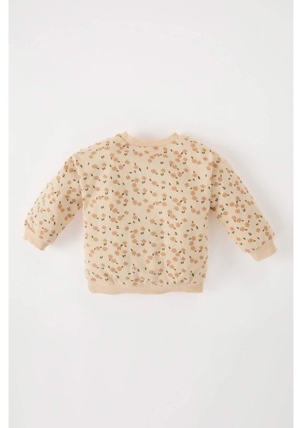 Kız Bebek Bisiklet Yaka Çiçek Desenli İçi Yumuşak Tüylü Sweatshirt D7186A524WN