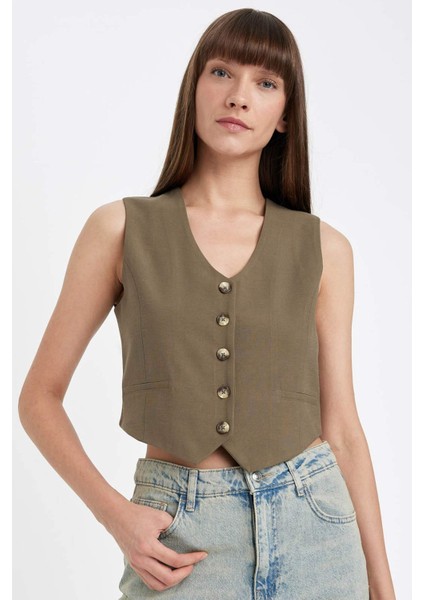 Regular Fit Blazer Yelek V Yaka Düğmeli Yelek D7414AX24AU