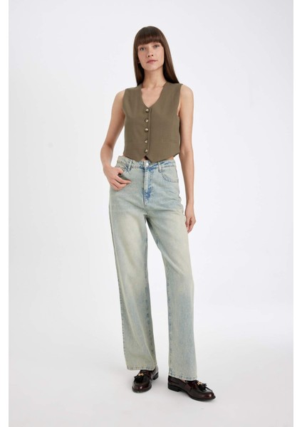 Regular Fit Blazer Yelek V Yaka Düğmeli Yelek D7414AX24AU