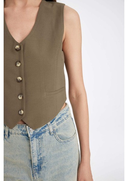 Regular Fit Blazer Yelek V Yaka Düğmeli Yelek D7414AX24AU