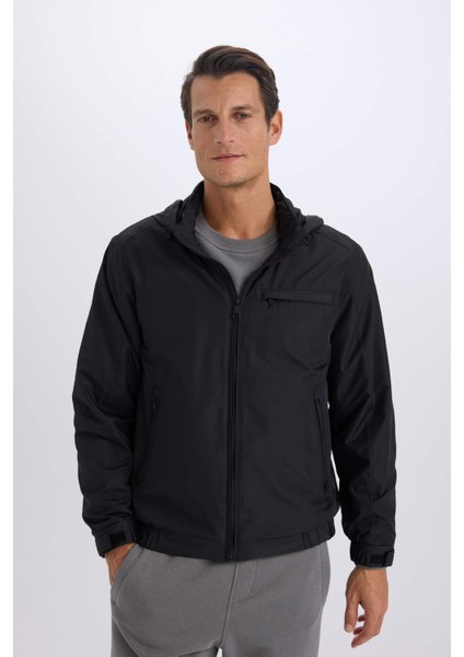 Su İtici Regular Fit Dik Yaka Astarlı Gizli Kapüşonlu Fermuarlı Cepli Mevsimlik Baharlık Mont D7669AX25SP