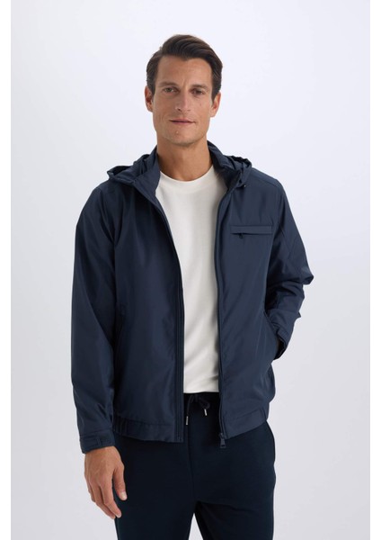 Su İtici Regular Fit Dik Yaka Astarlı Gizli Kapüşonlu Fermuarlı Cepli Mevsimlik Baharlık Mont D7669AX25SP