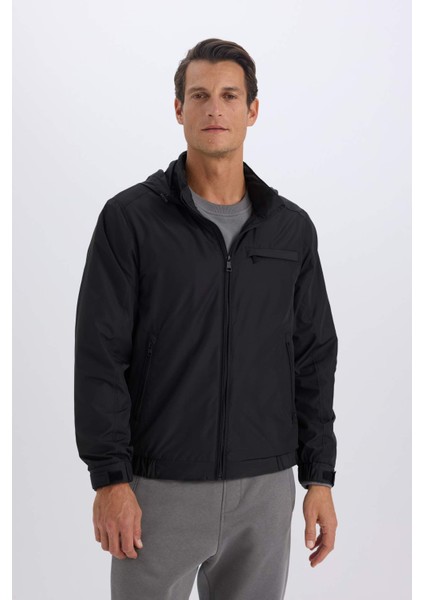 Su İtici Regular Fit Dik Yaka Astarlı Gizli Kapüşonlu Fermuarlı Cepli Mevsimlik Baharlık Mont D7669AX25SP