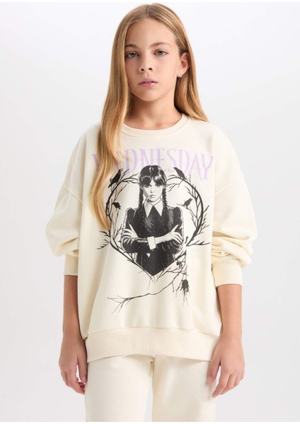 Kız Çocuk Wednesday Oversize Geniş Kalıp Bisiklet Yaka Sweatshirt D6064A824WN