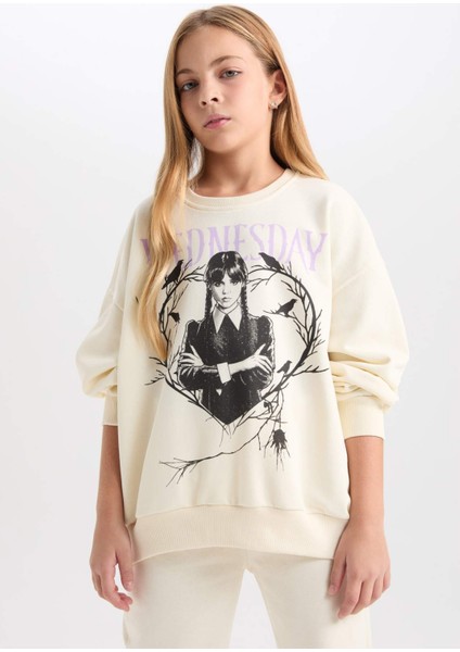Kız Çocuk Wednesday Oversize Geniş Kalıp Bisiklet Yaka Sweatshirt D6064A824WN