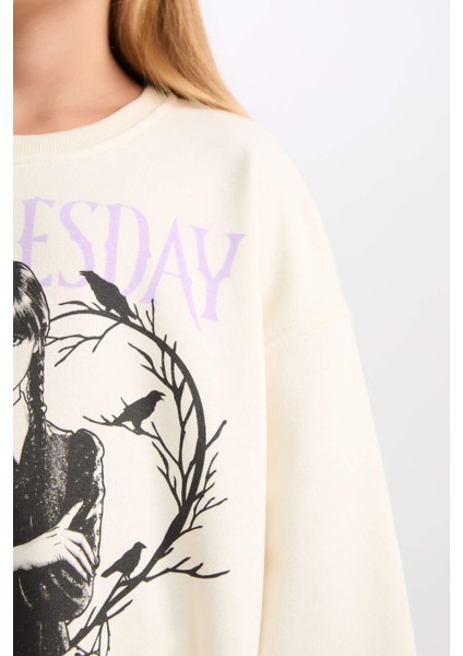Kız Çocuk Wednesday Oversize Geniş Kalıp Bisiklet Yaka Sweatshirt D6064A824WN