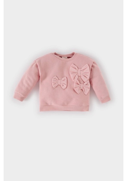 Kız Bebek Bisiklet Yaka Fiyonklu Sweatshirt D6267A524WN