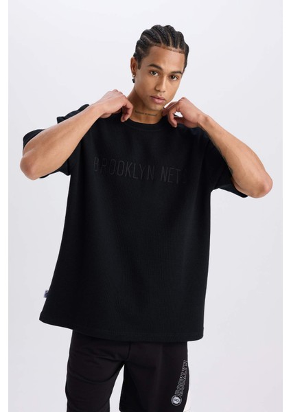 NBA Brooklyn Nets Oversize Geniş Kalıp Bisiklet Yaka Waffle Kısa Kollu Tişört D8504AX25SP