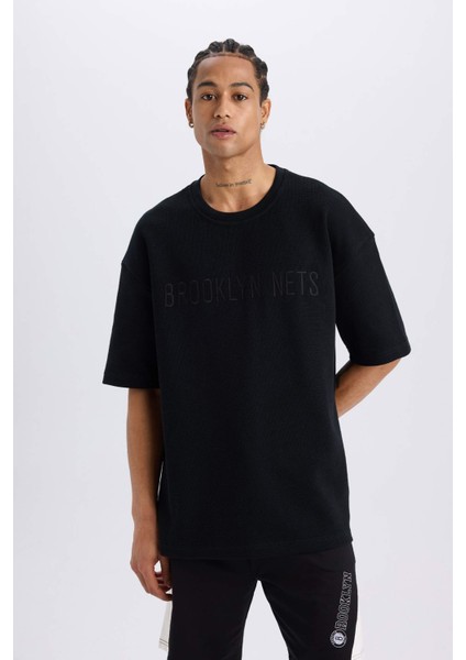 NBA Brooklyn Nets Oversize Geniş Kalıp Bisiklet Yaka Waffle Kısa Kollu Tişört D8504AX25SP