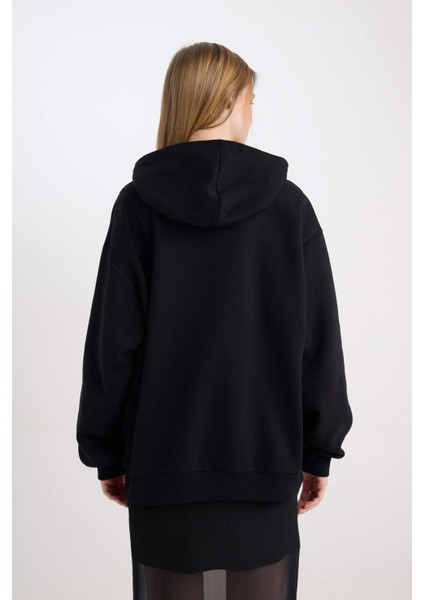 Coool Oversize Geniş Kalıp Yıldızlı Kalın Siyah Sweatshirt D8024AX24WN